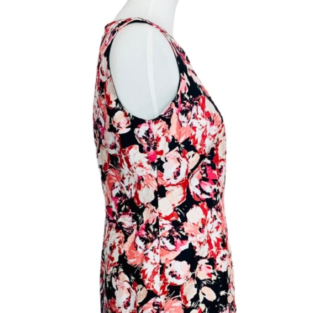 Jones Studio Dress Black Pink Floral Sheath Sleeveless Crew Neck Women's Size 4 - Picture 7 of 10